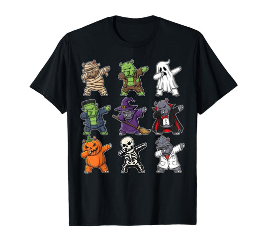 Dabbing Halloween Funny Hippo Ghost Witch Zombie Costume T-Shirt
