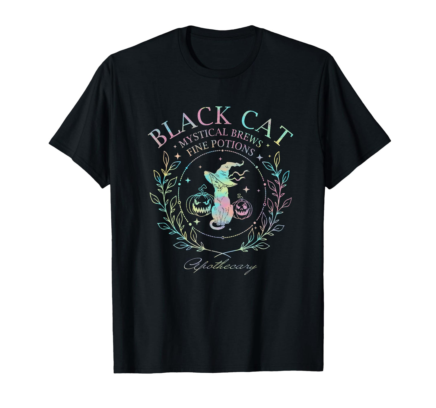 Black Cat Mystical Brews Fine Potions Witch Cat Halloween T-Shirt