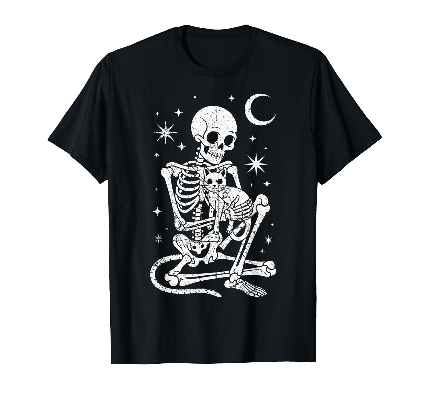 Skeleton Holding A Cat Funny Lazy Halloween Costume Skull T-Shirt