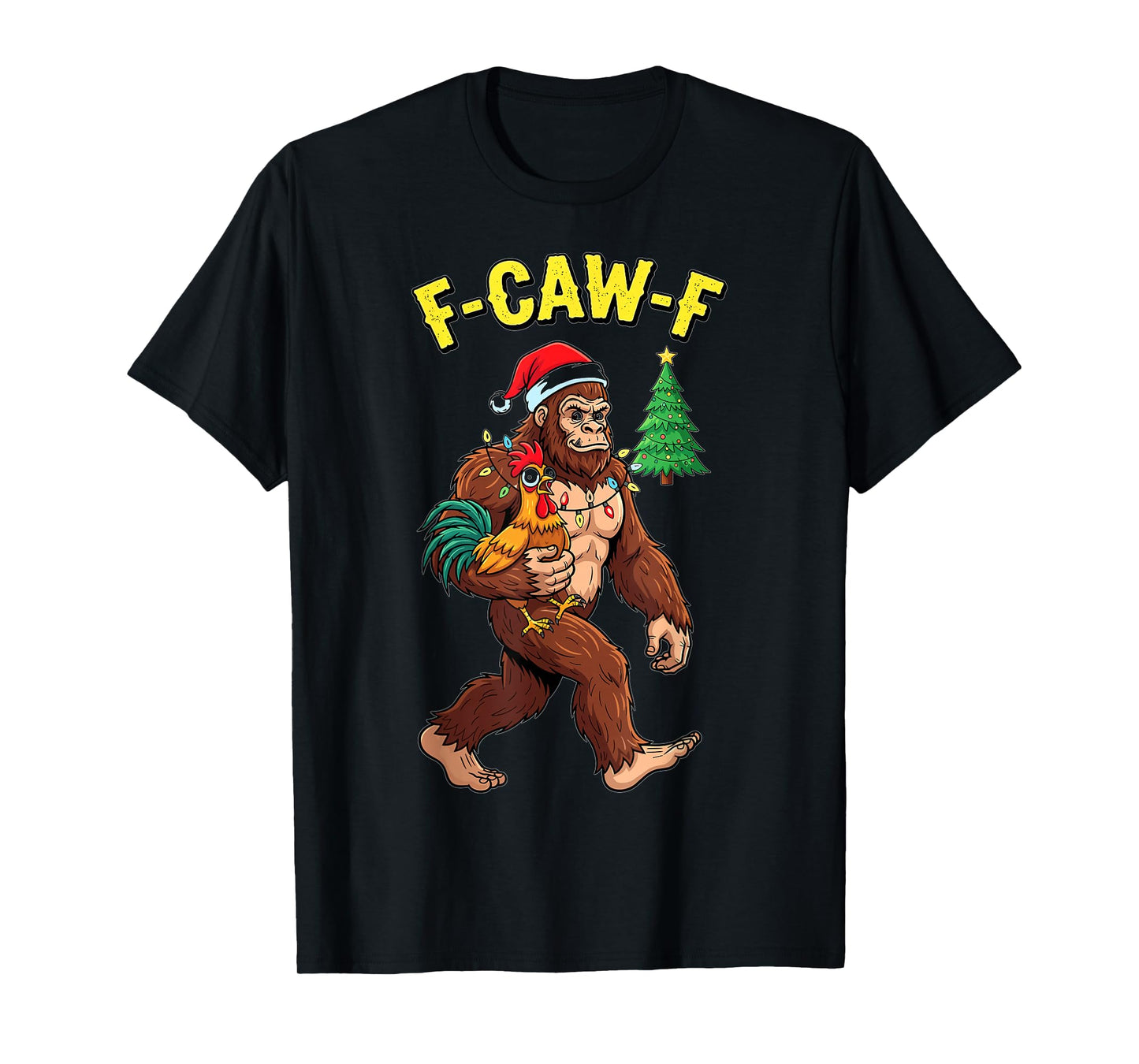 Christmas Bigfoot Chicken Lights Funny Holiday T-Shirt
