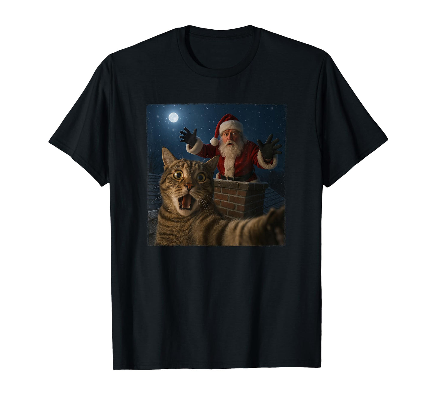 Funny Cat Selfie with Santa in Chimney Christmas T-Shirt