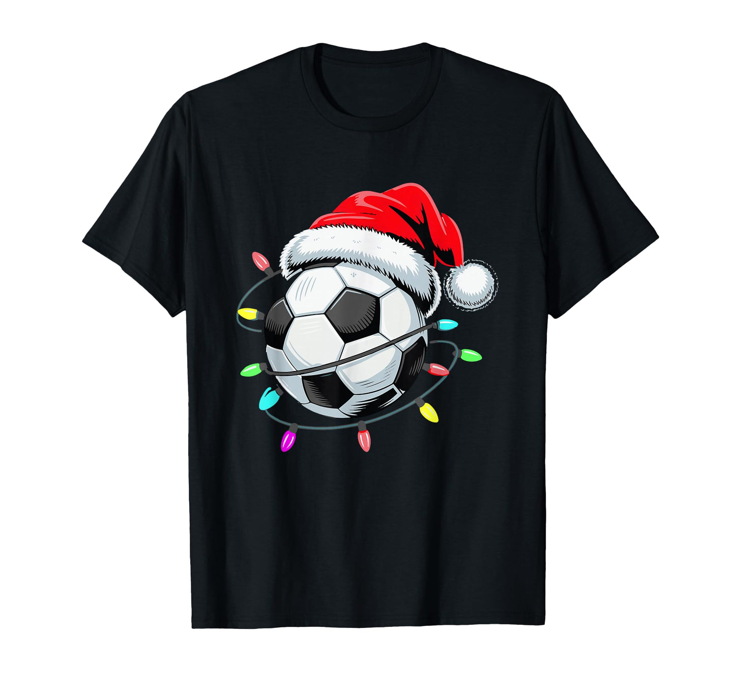 Santa Soccer Ball Christmas Lights Kids Boys Women Men Youth T-Shirt