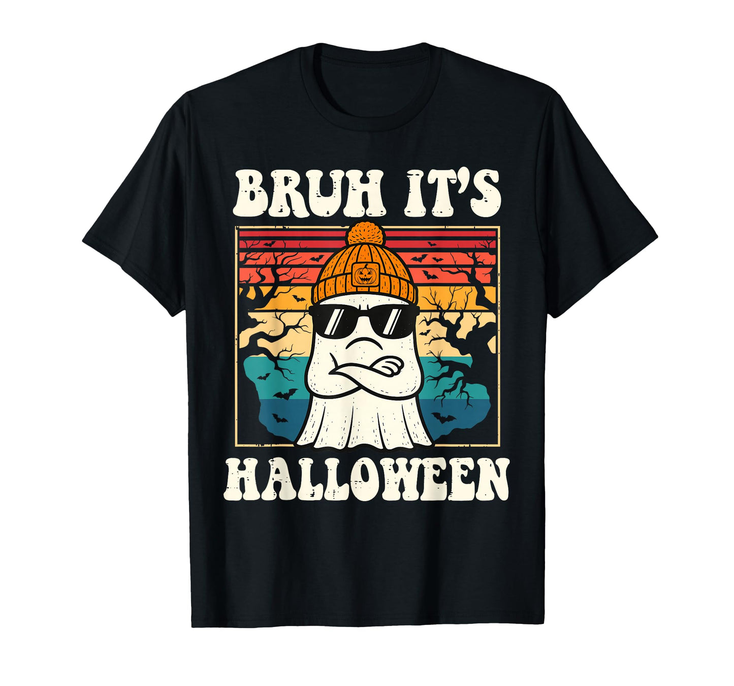 Bruh It's Halloween Funny Retro Ghost Halloween Men Boys T-Shirt