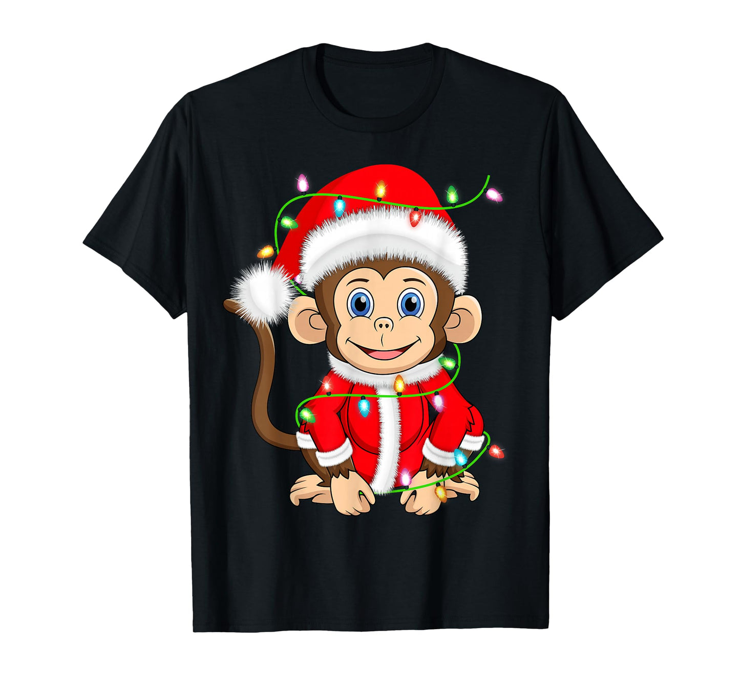 Funny Monkey Christmas Lights Santa Costume Cute Animal Xmas T-Shirt