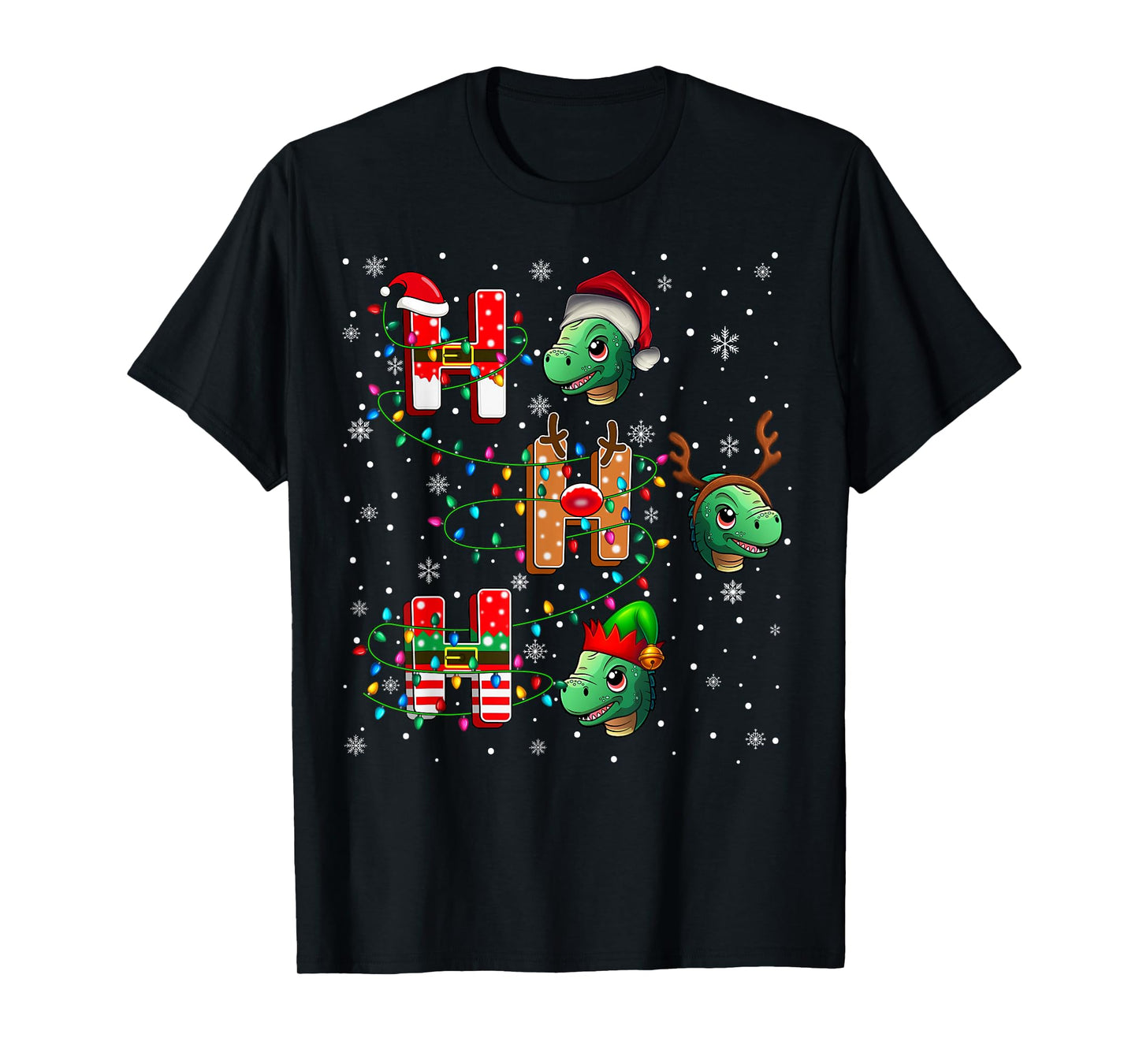 Ho Ho Ho Santa Reindeer Hat Elf Dinosaur Animal Christmas T-Shirt