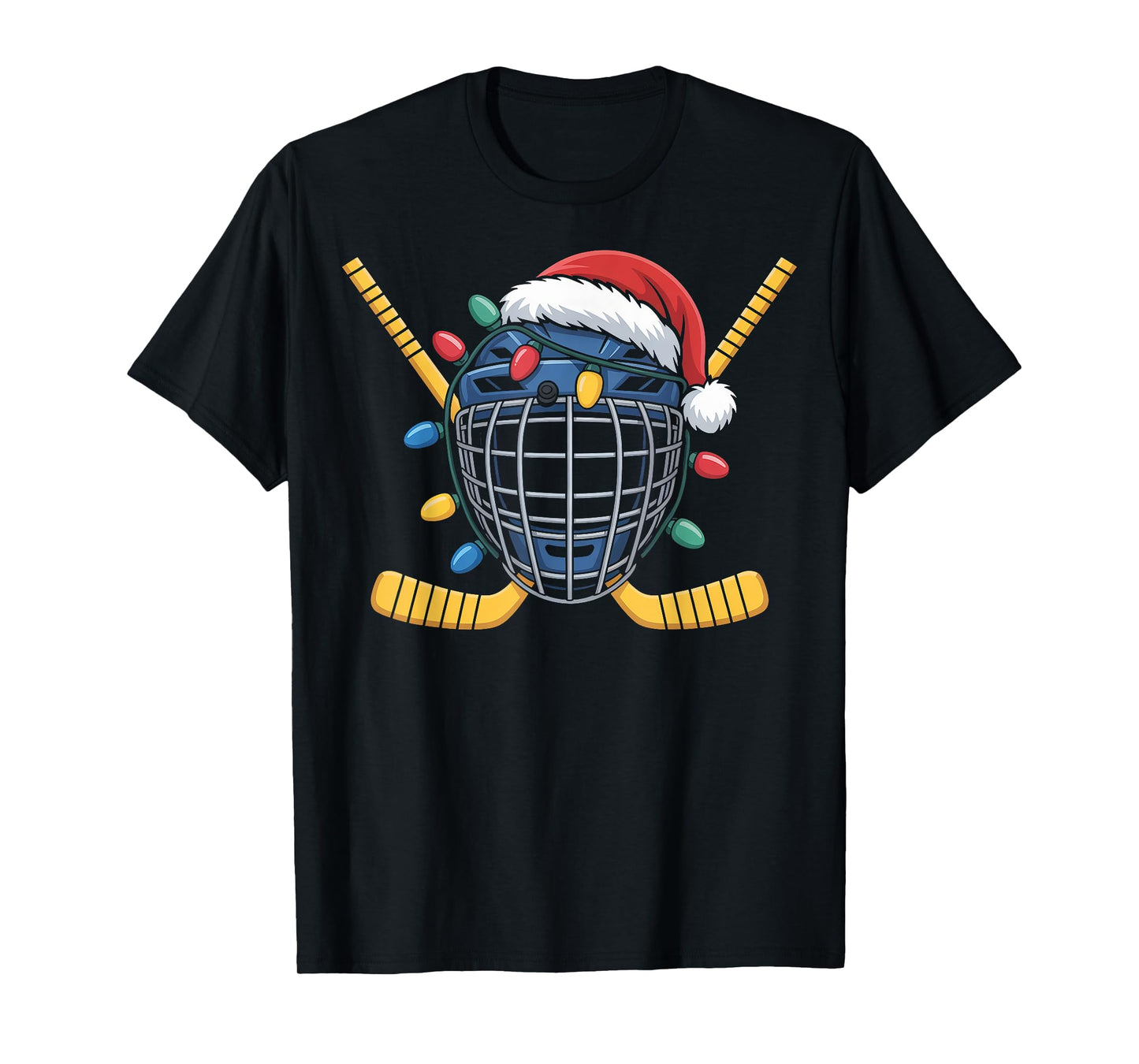 Ice Hockey Goalie Mask Santa Christmas Lights Winter Sports T-Shirt