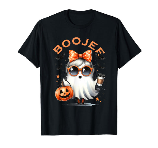 Boo Jee Ghost With Coffee Coquette Bow Halloween Women Girl T-Shirt