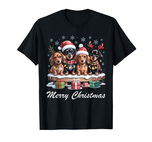 Dachshund Merry Christmas Funny Dog Lovers Holiday Pajama T-Shirt