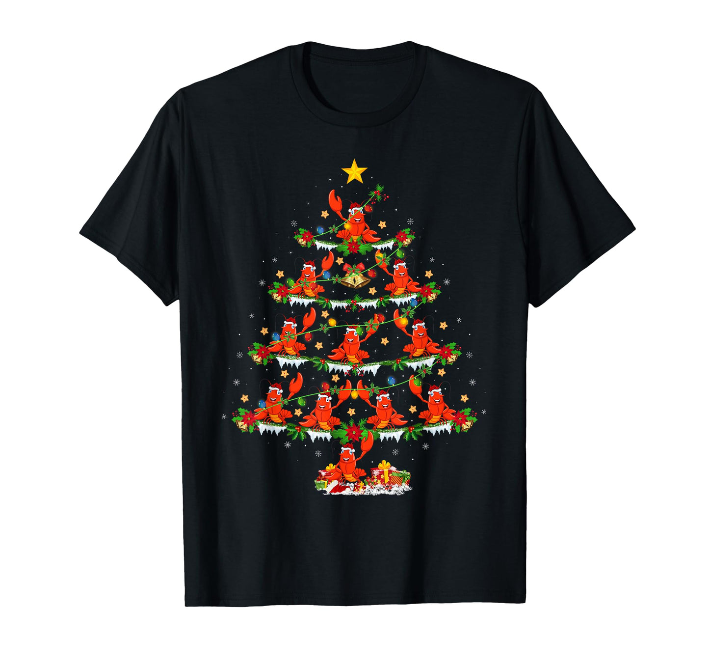 Lobster Christmas Tree Lights Funny Lobster Fish Xmas T-Shirt