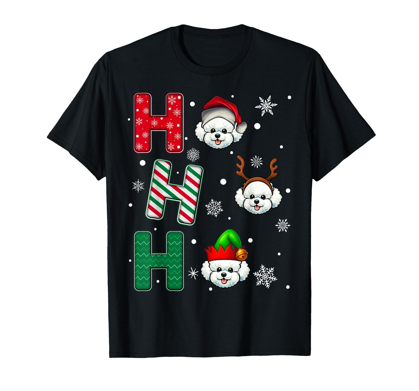 Ho Ho Ho Bichon Frise Dog Matching Christmas Santa Elf Xmas T-Shirt