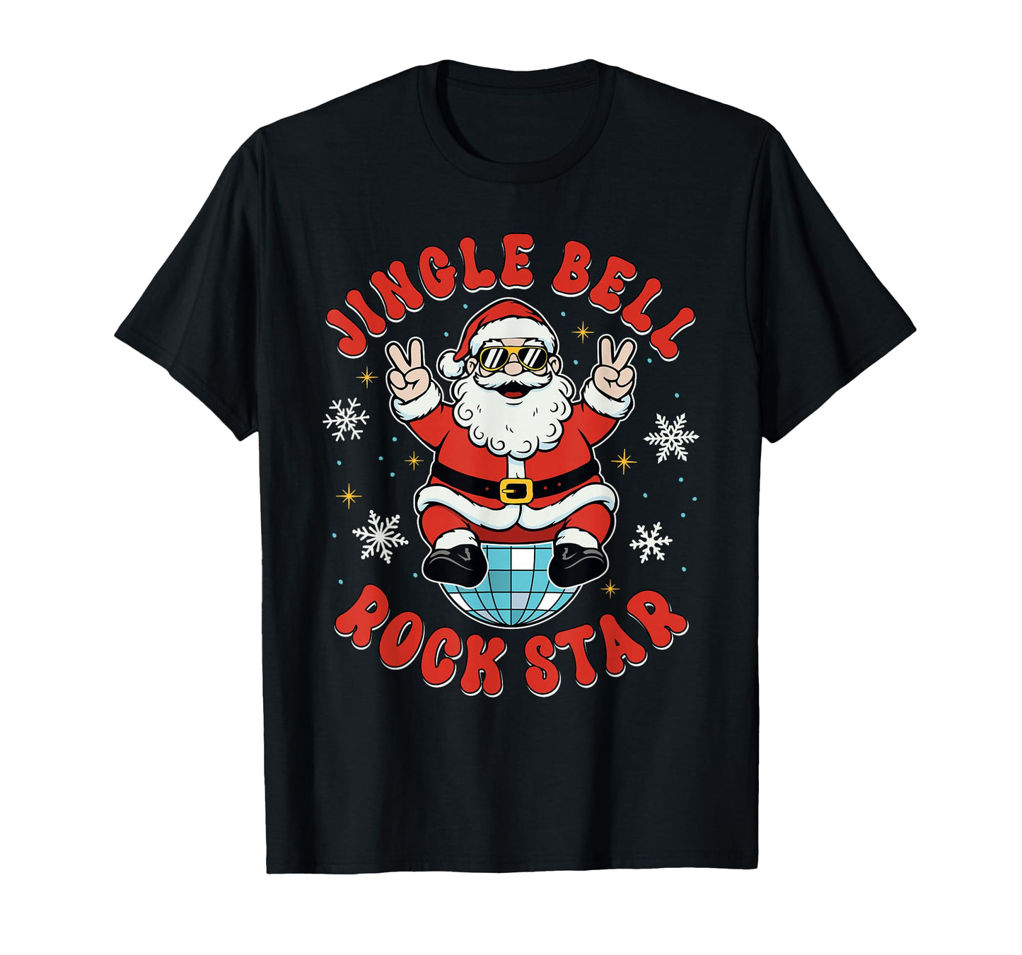 Christmas Groovy Santa Disco Ball Jingle Bell Rock Star T-Shirt