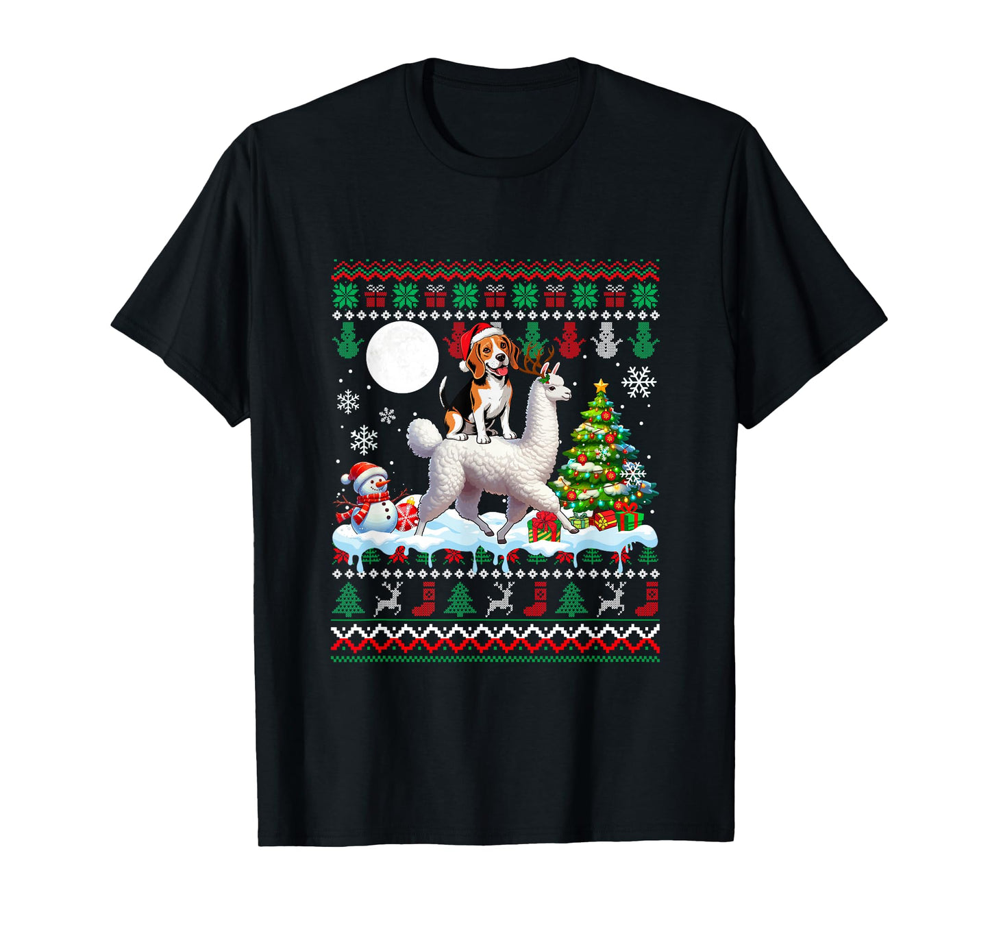 Santa Beagle Riding Llama Sweater Christmas Owner Kids T-Shirt