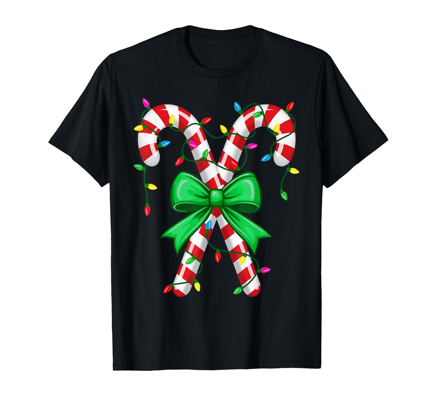 Candy Cane Bow Light Xmas Matching Pajamas Cute Christmas T-Shirt