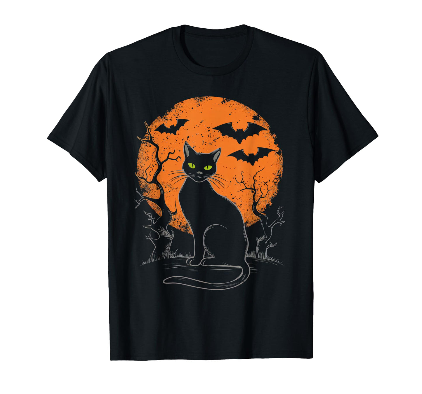 Vintage Halloween Moon Cat Graphic Retro Scary Black Cat Men T-Shirt