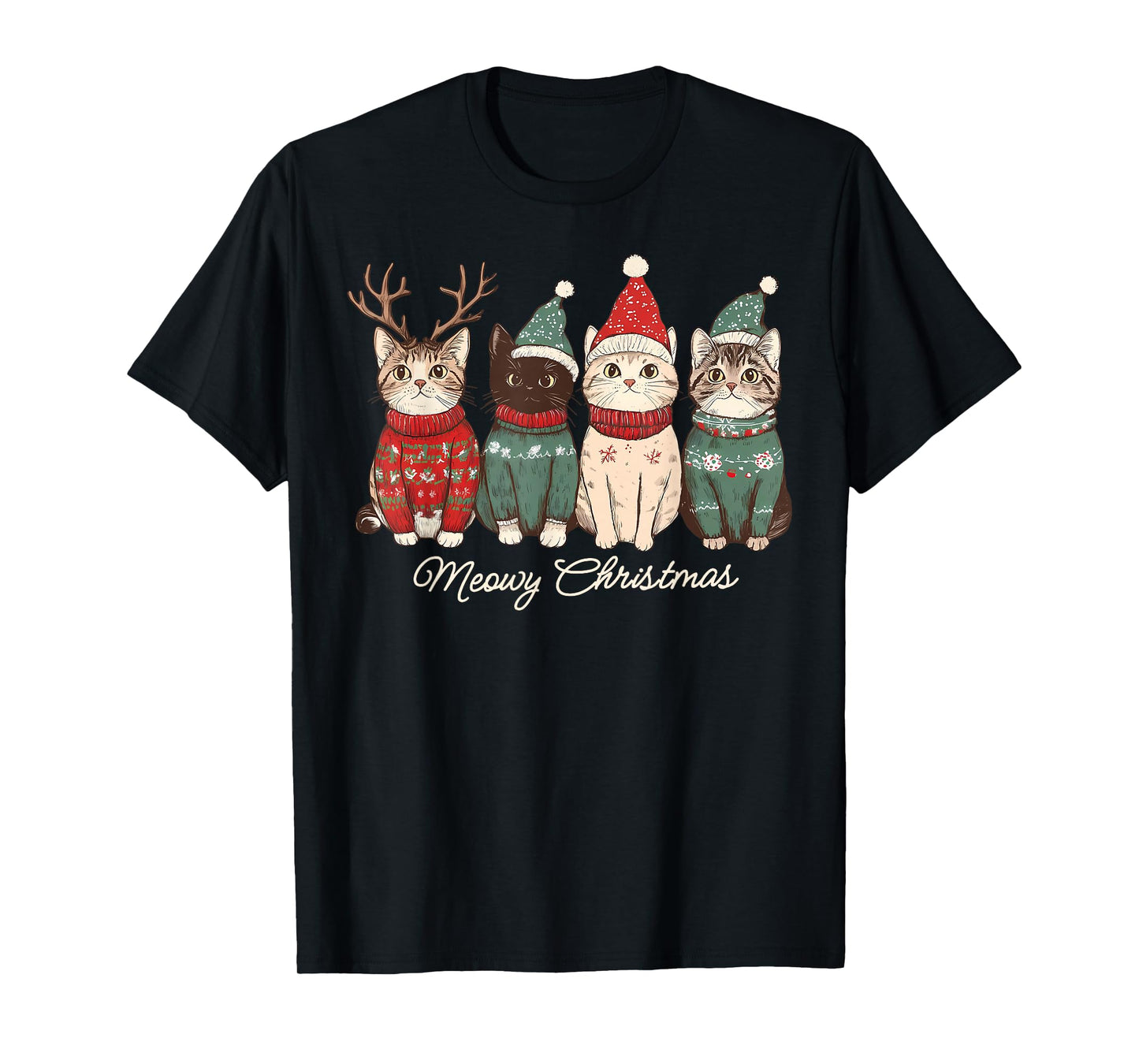 Meowy Catmas Cat Christmas Cute Cats Lover Santa Hat Xmas T-Shirt