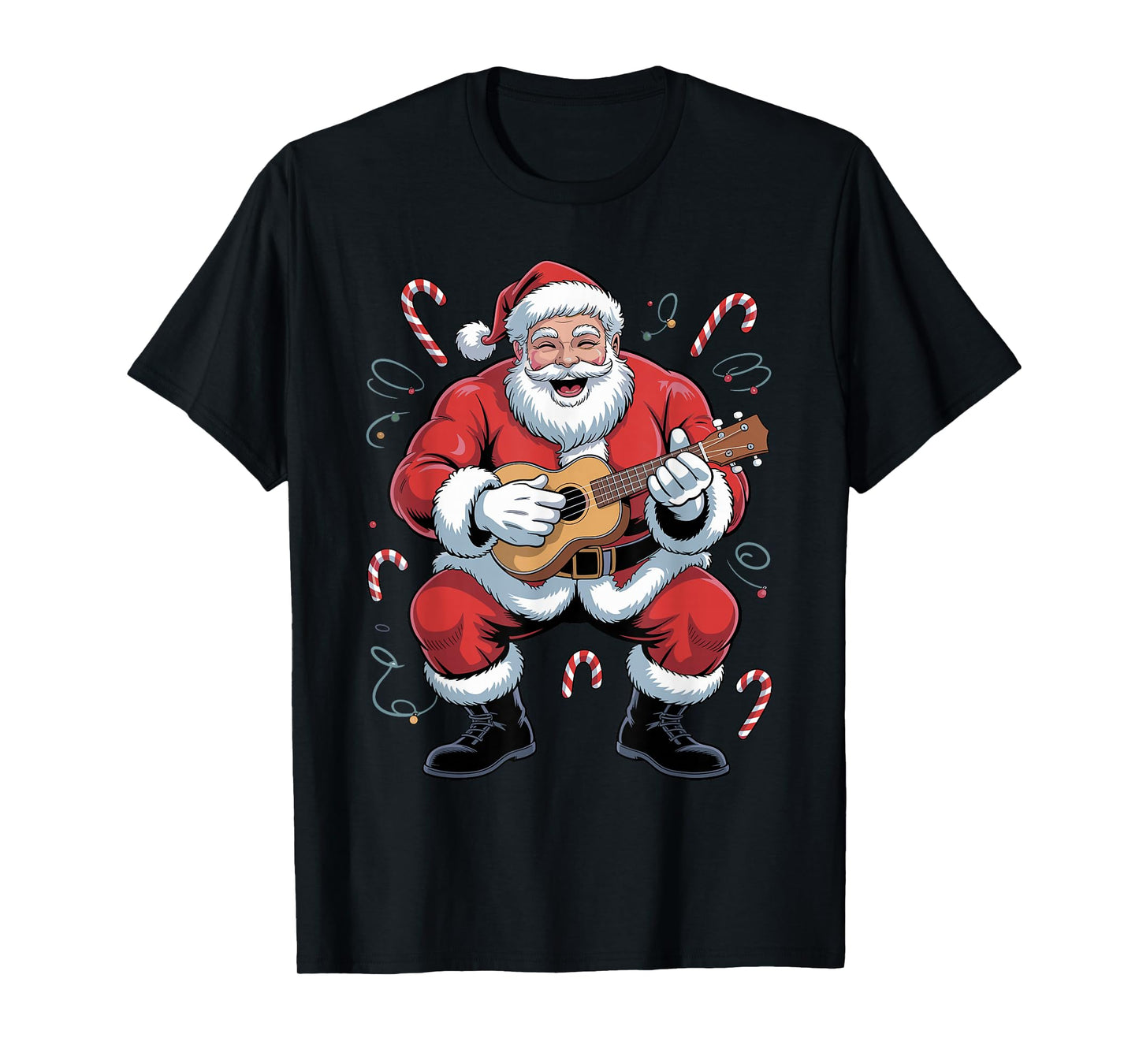 Santa Playing Ukulele Funny Holiday Chrismas Xmas Pajama T-Shirt