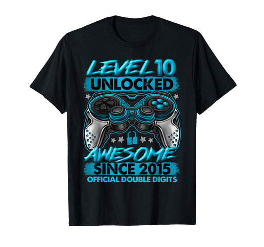 Official Double Digits Level 10 Unlocked 10th Birthday Boy T-Shirt