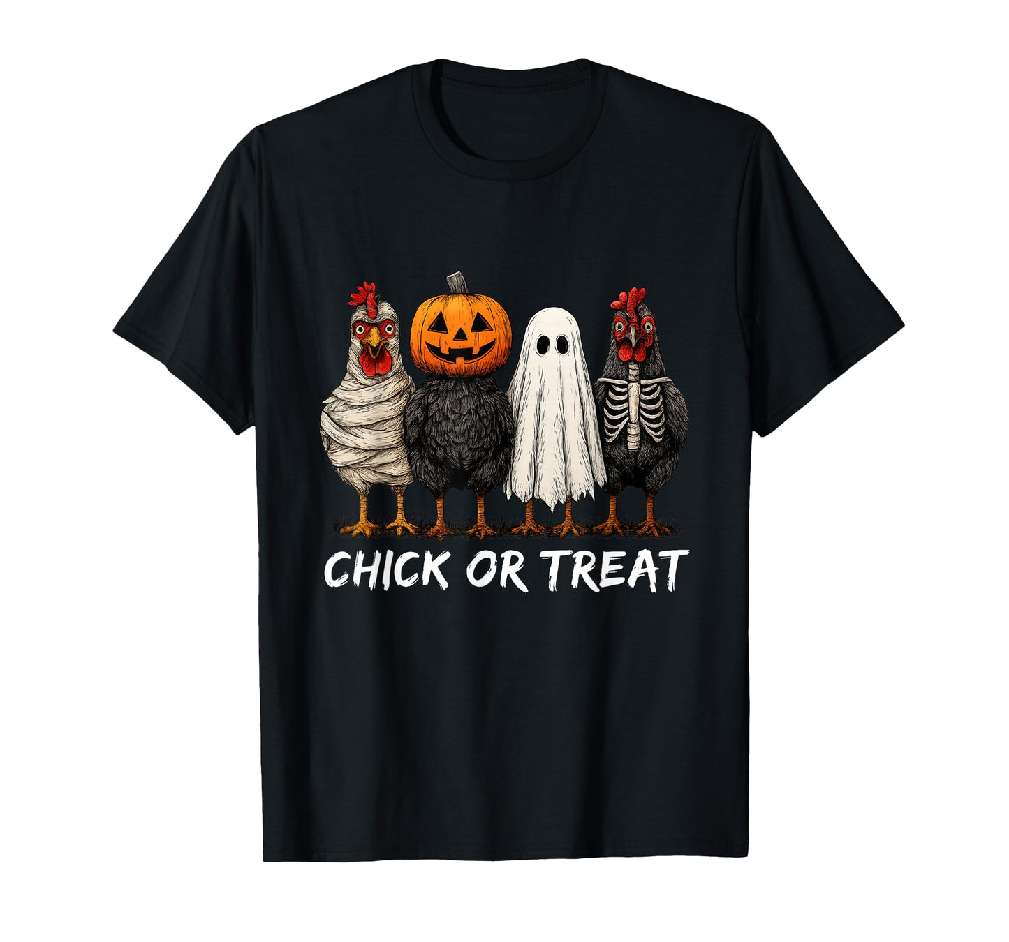 Chick Or Treat Halloween Pumpkin Ghost Spooky Funny Chicken T-Shirt
