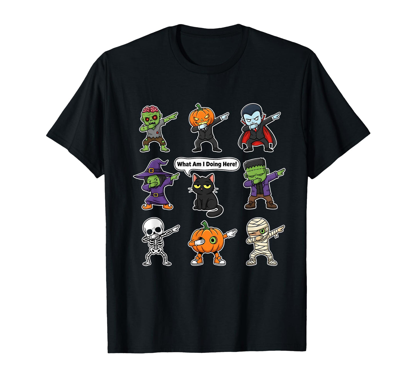 What Am I Doing Here Cat Dabbing Halloween Boys Skeleton T-Shirt