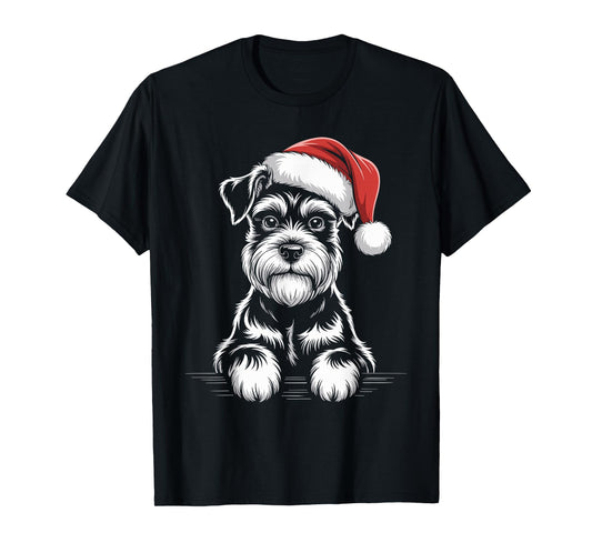 Cute Schnauzer Christmas Santa Hat Dog Lover Xmas T-Shirt