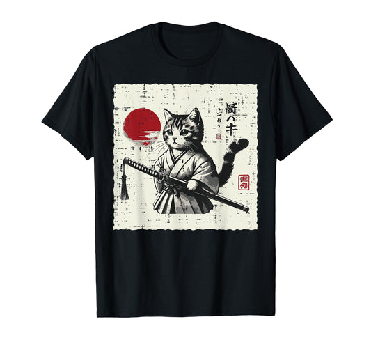 Japanese Cat Kimono Katana Cute Ukiyo Art Boys Girls Kids T-Shirt