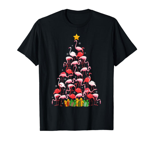 Flamingo Christmas Tree Lights Holiday Decor Flamingo Xmas T-Shirt