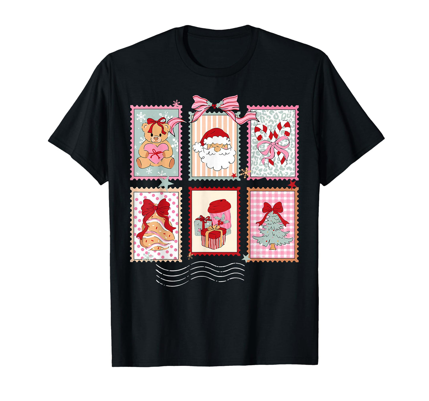 Vintage Christmas Postage Stamps Holiday Family Teacher Girl T-Shirt