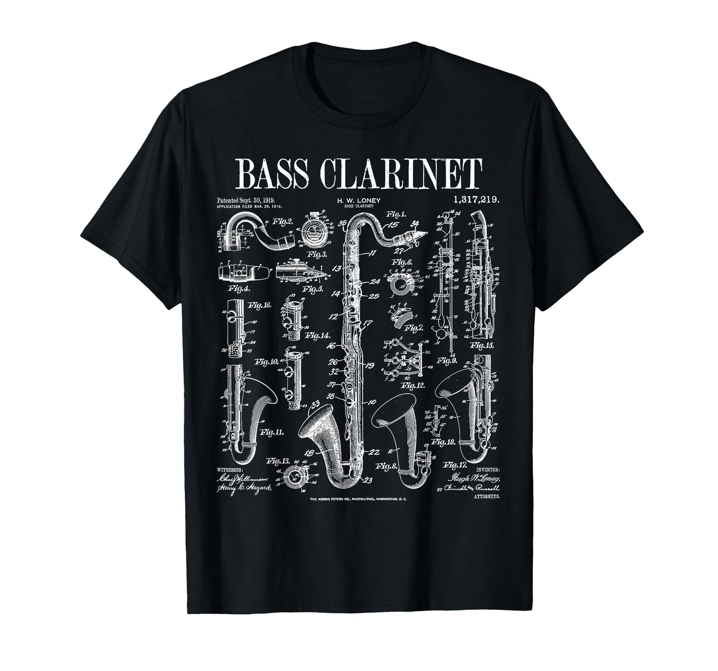 Bass Clarinet Player Clarinetist Vintage Patent Musician T-Shirt
