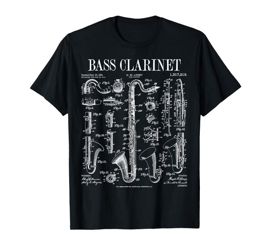 Bass Clarinet Player Clarinetist Vintage Patent Musician T-Shirt