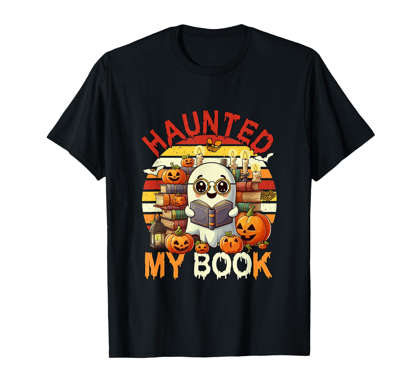 Vintage Haunted by My Book Halloween Boo Librarian Bookworm T-Shirt
