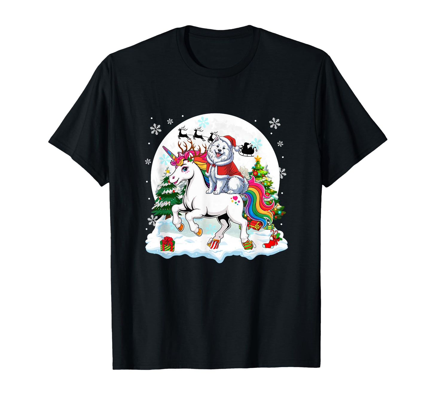 Santa Samoyed Riding Unicorn Reindeer Christmas Owner Kids T-Shirt