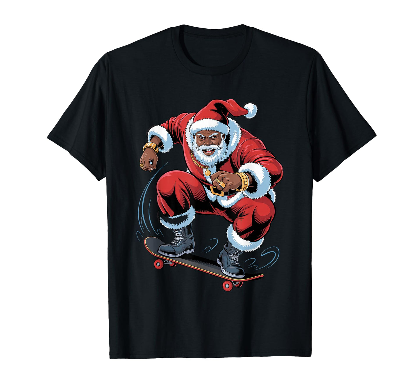 Santa Skateboarding African American Funny Holiday Christmas T-Shirt