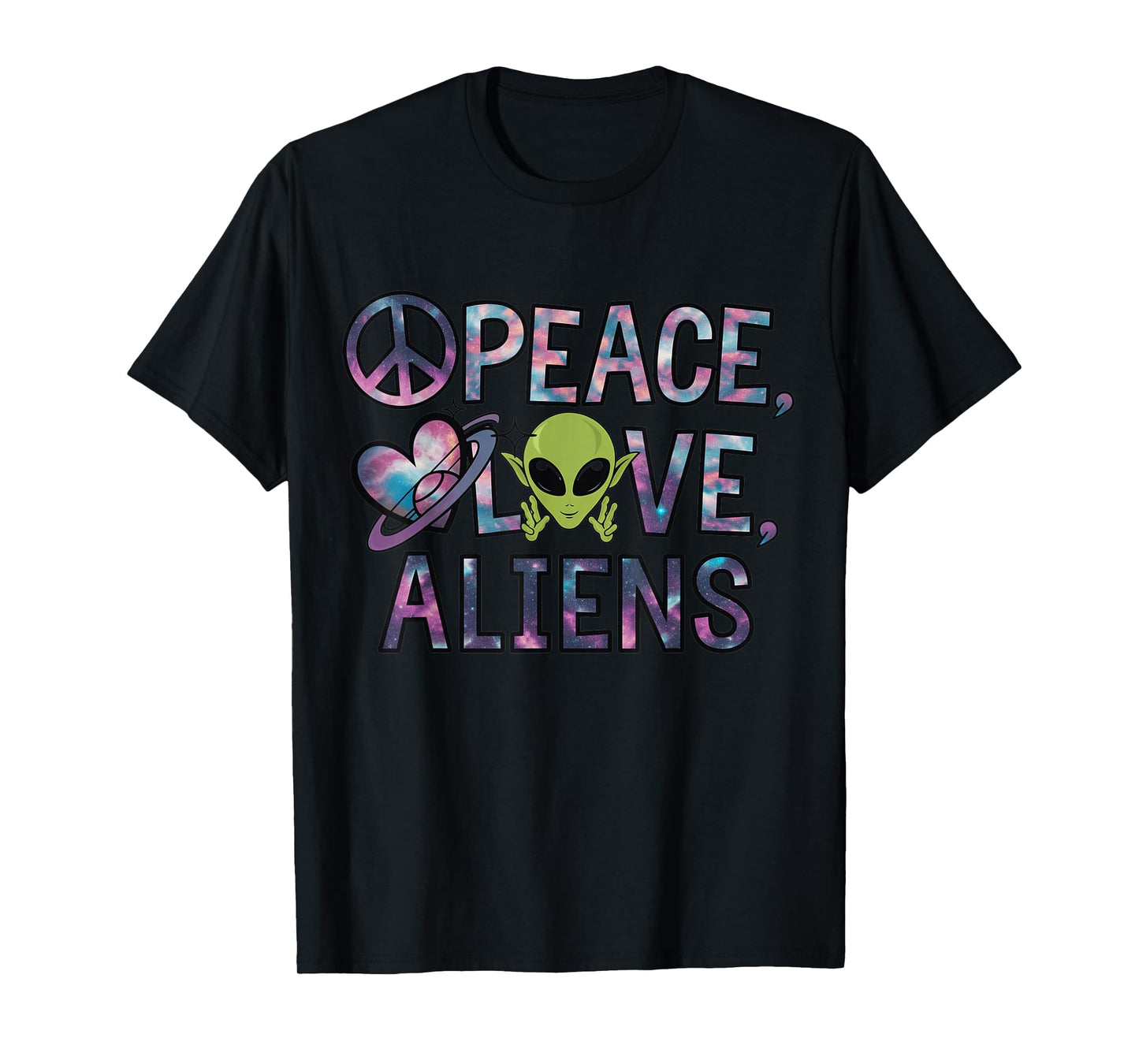 Peace Love Aliens Cool Funny Retro Vintage UFO UAP Alien T-Shirt