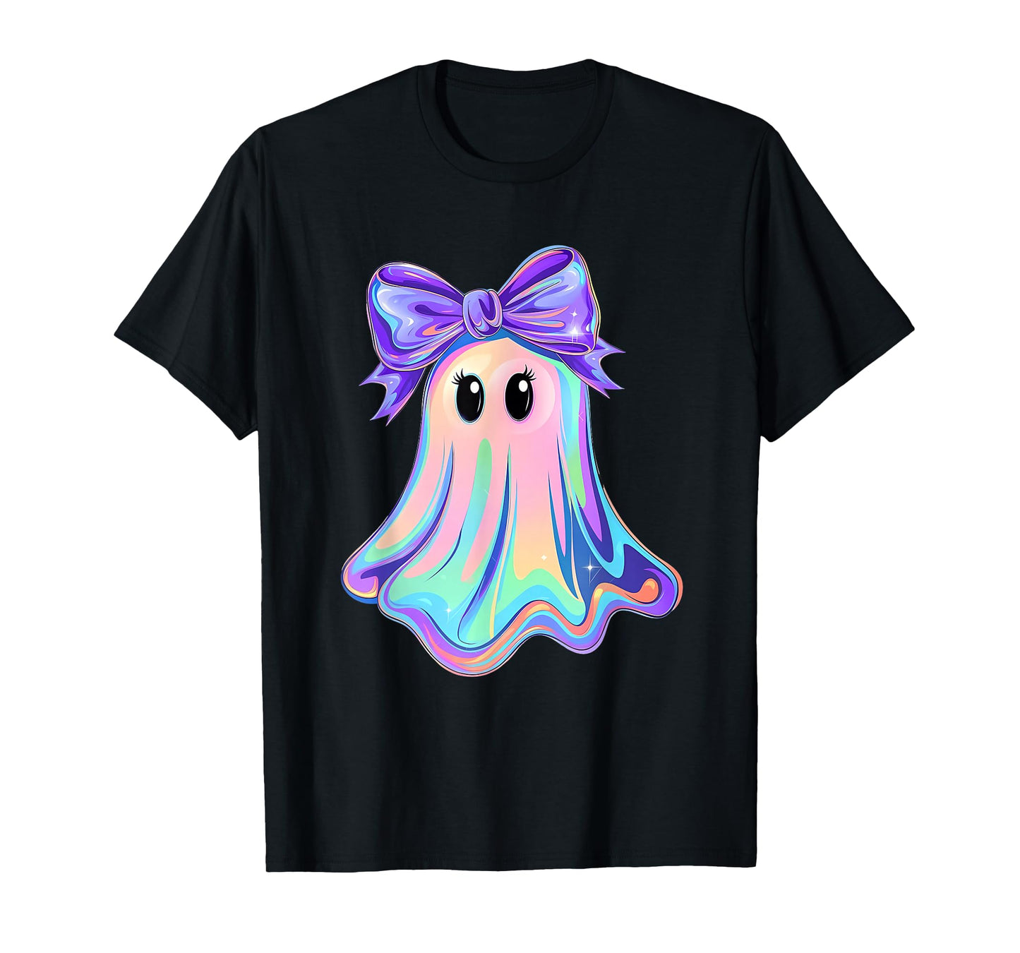 Pastel Galaxy Ghost Halloween Girl Kids Ghost Coquette Bow T-Shirt