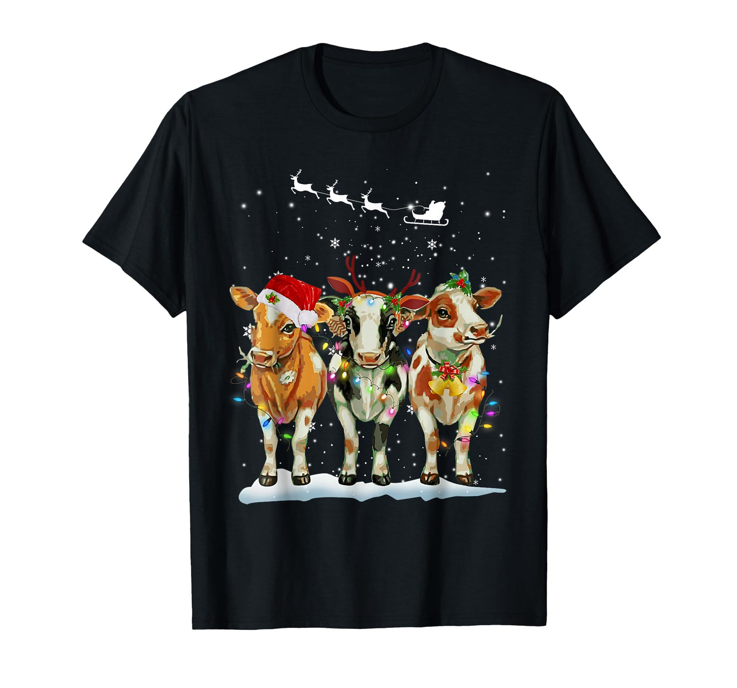 Cow Christmas Lights Funny Heifers Holiday Farm Xmas Pajamas T-Shirt