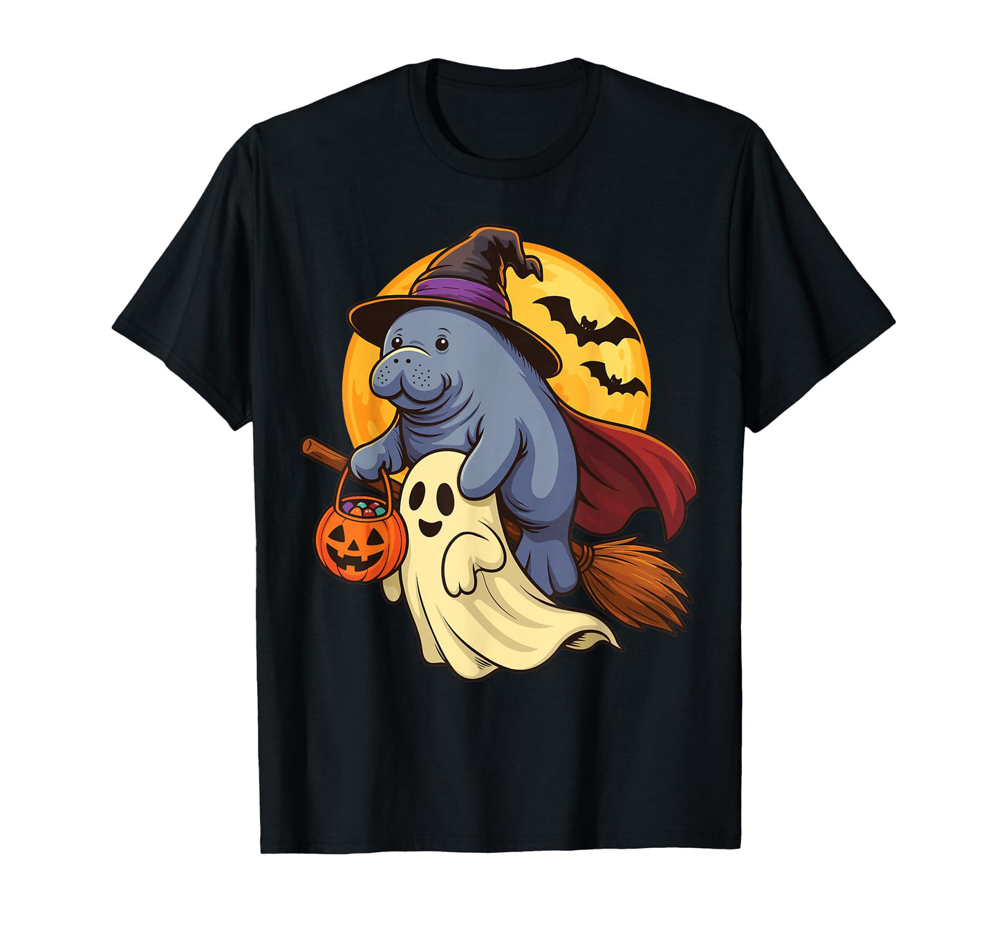 Manatee Witch Hat Pumpkin Halloween Costume Men Women Kids T-Shirt