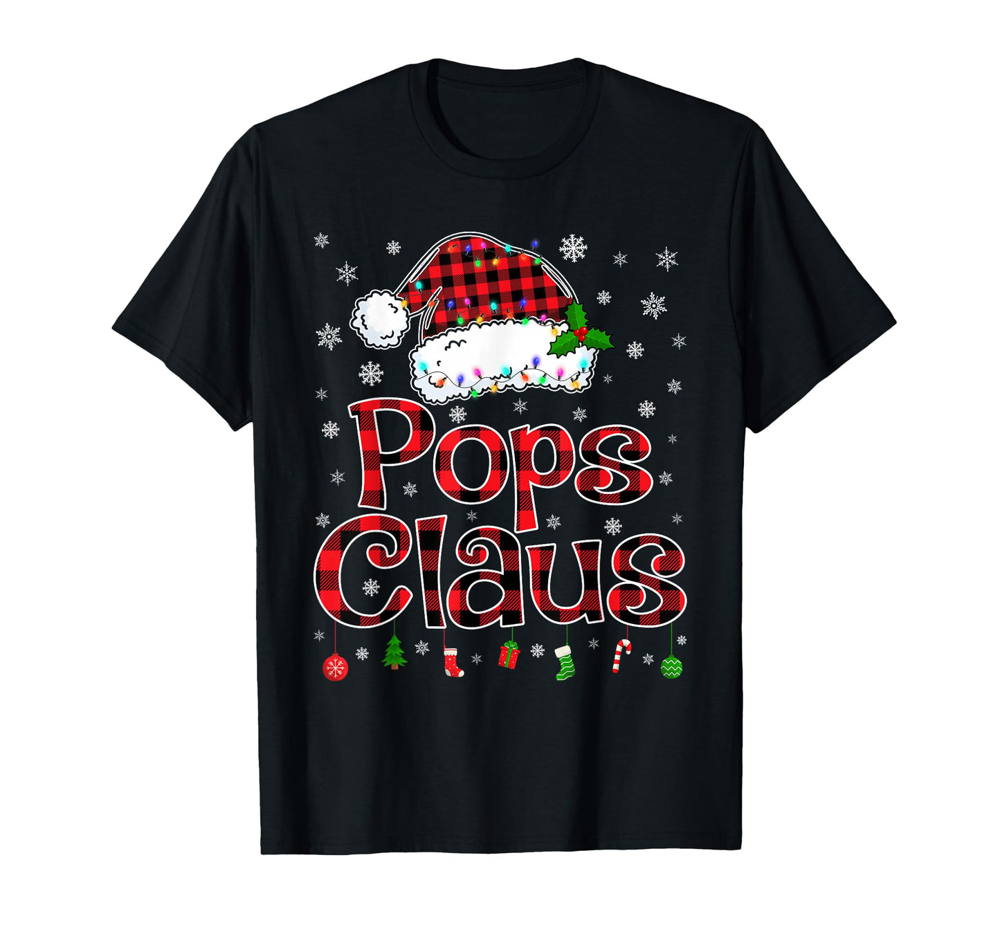 Pops Claus Christmas Lights Xmas Pajama Matching Family T-Shirt
