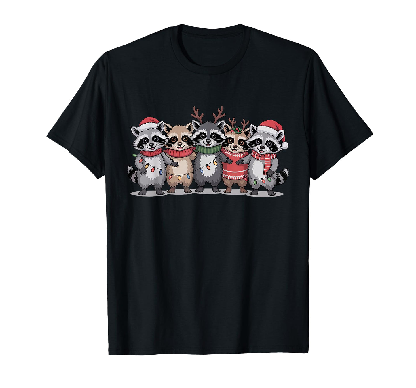 Christmas Lights Raccoon Santa Funny Xmas Tree for Men Women T-Shirt