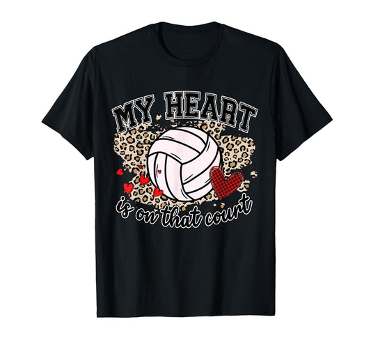 Leopard Volleyball Player My Heart's On That Court Game Day T-Shirt