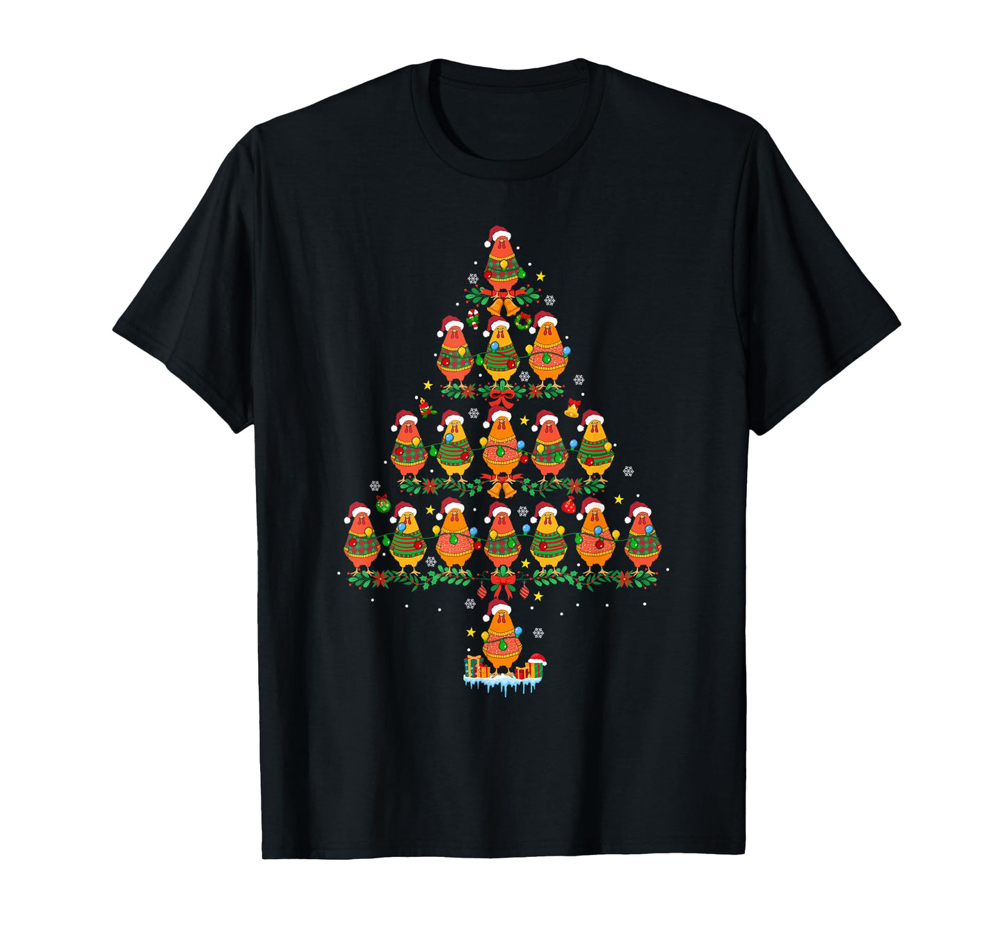 Chicken Christmas Tree Lights Funny Xmas Farmer Animal Lover T-Shirt