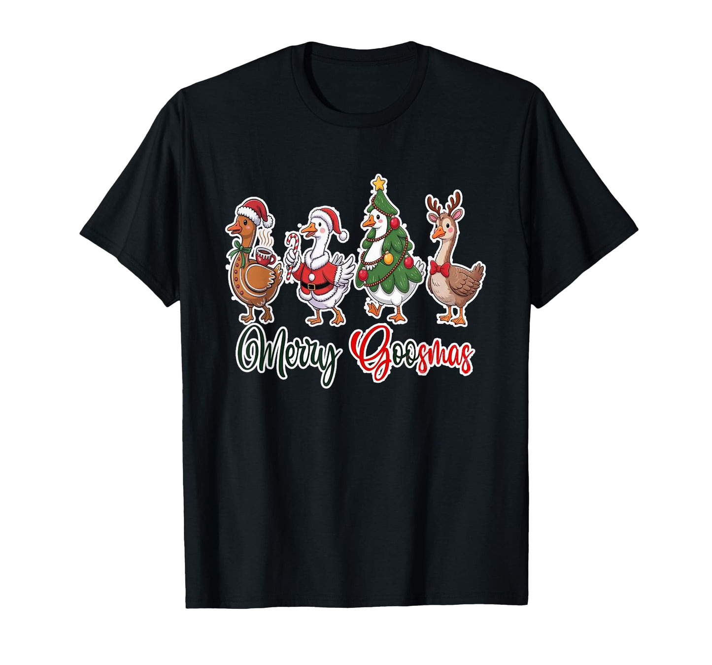 Merry Goosmas Lights Red Santa Hat Xmas Family Men Women T-Shirt