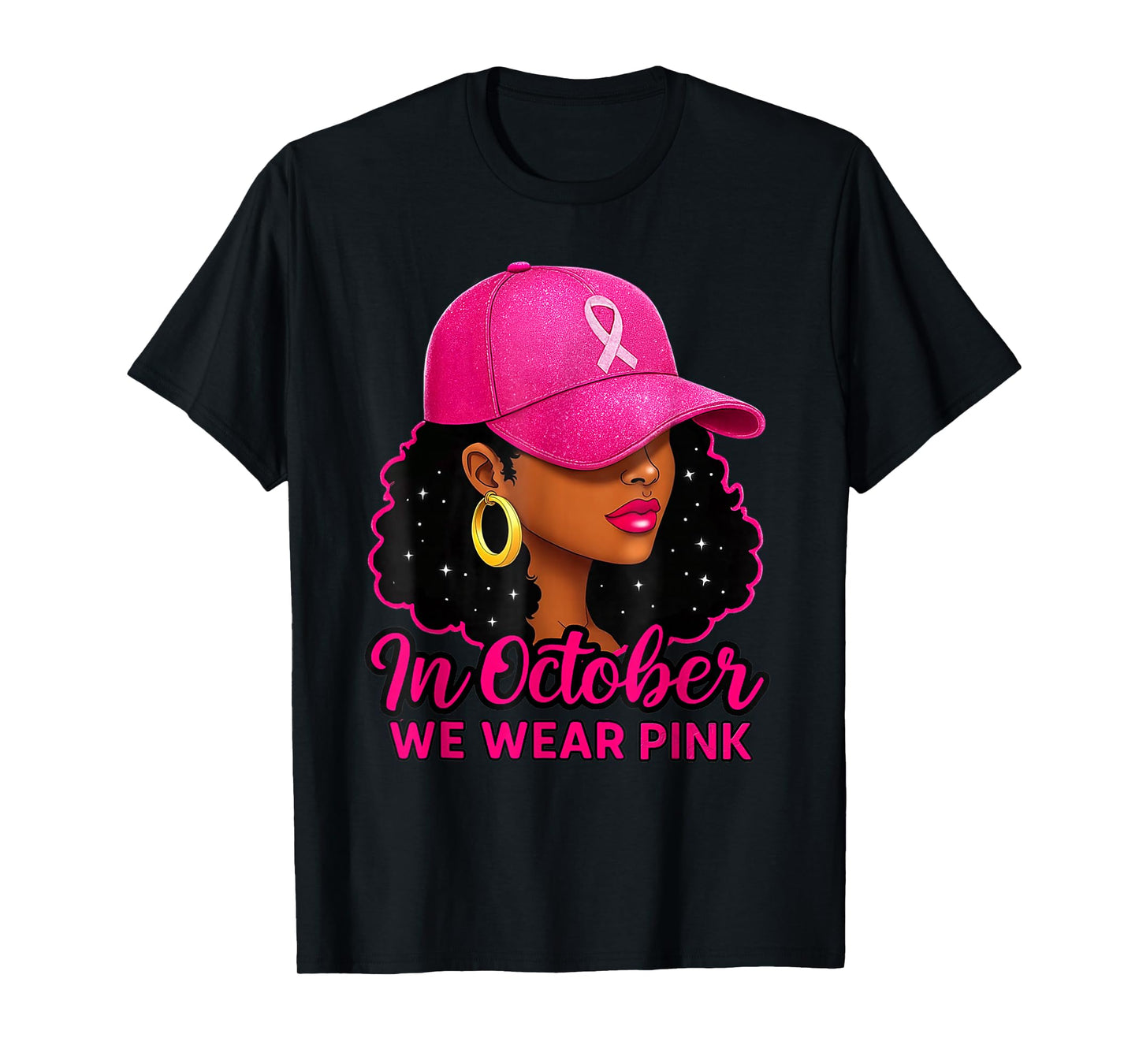 in October We Wear Pink Ribbon Witch Halloween Breast Cancer T-Shirt