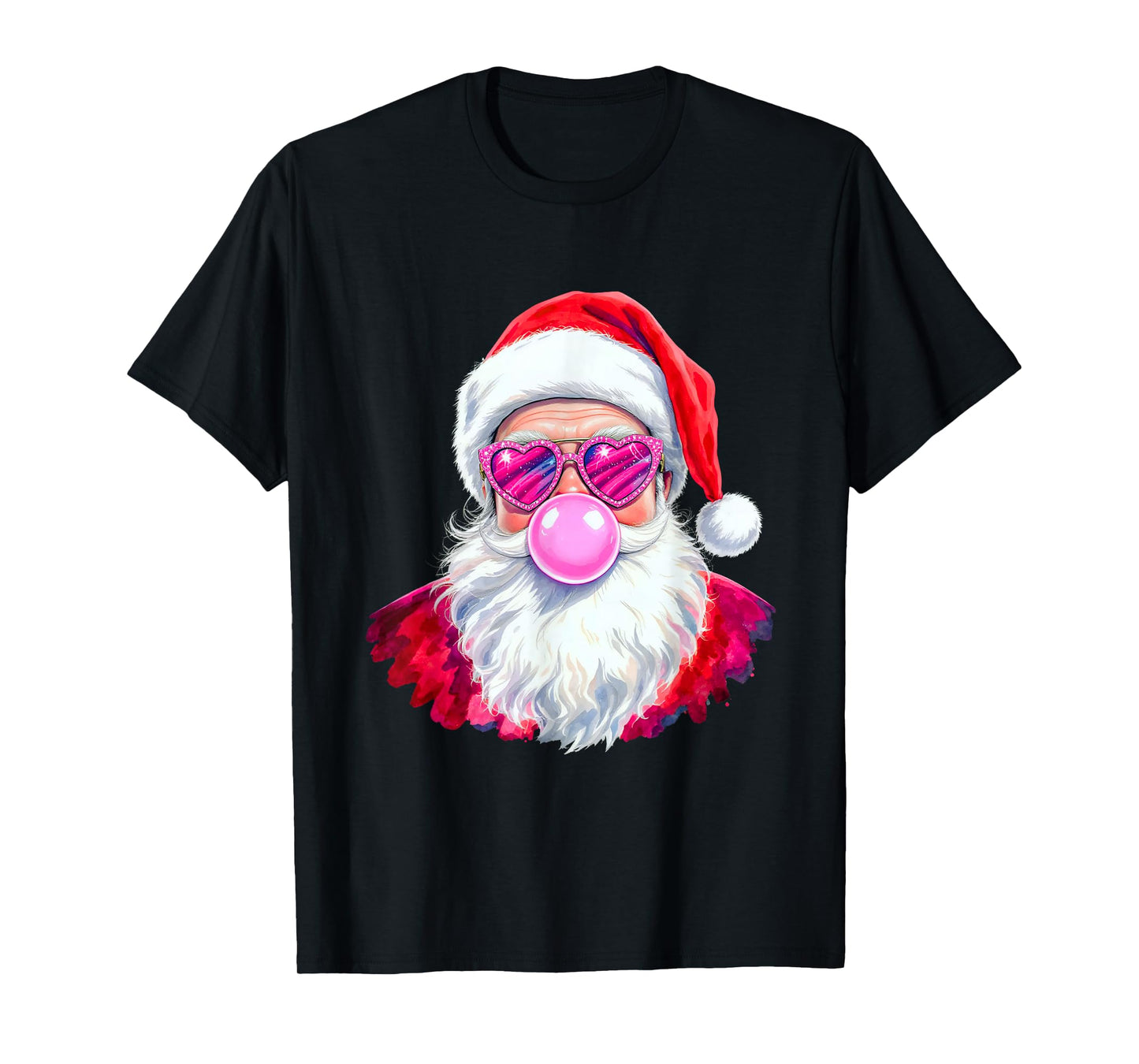 Vintage Retro Santa Christmas Bubble Gum Pink Sunglasses T-Shirt