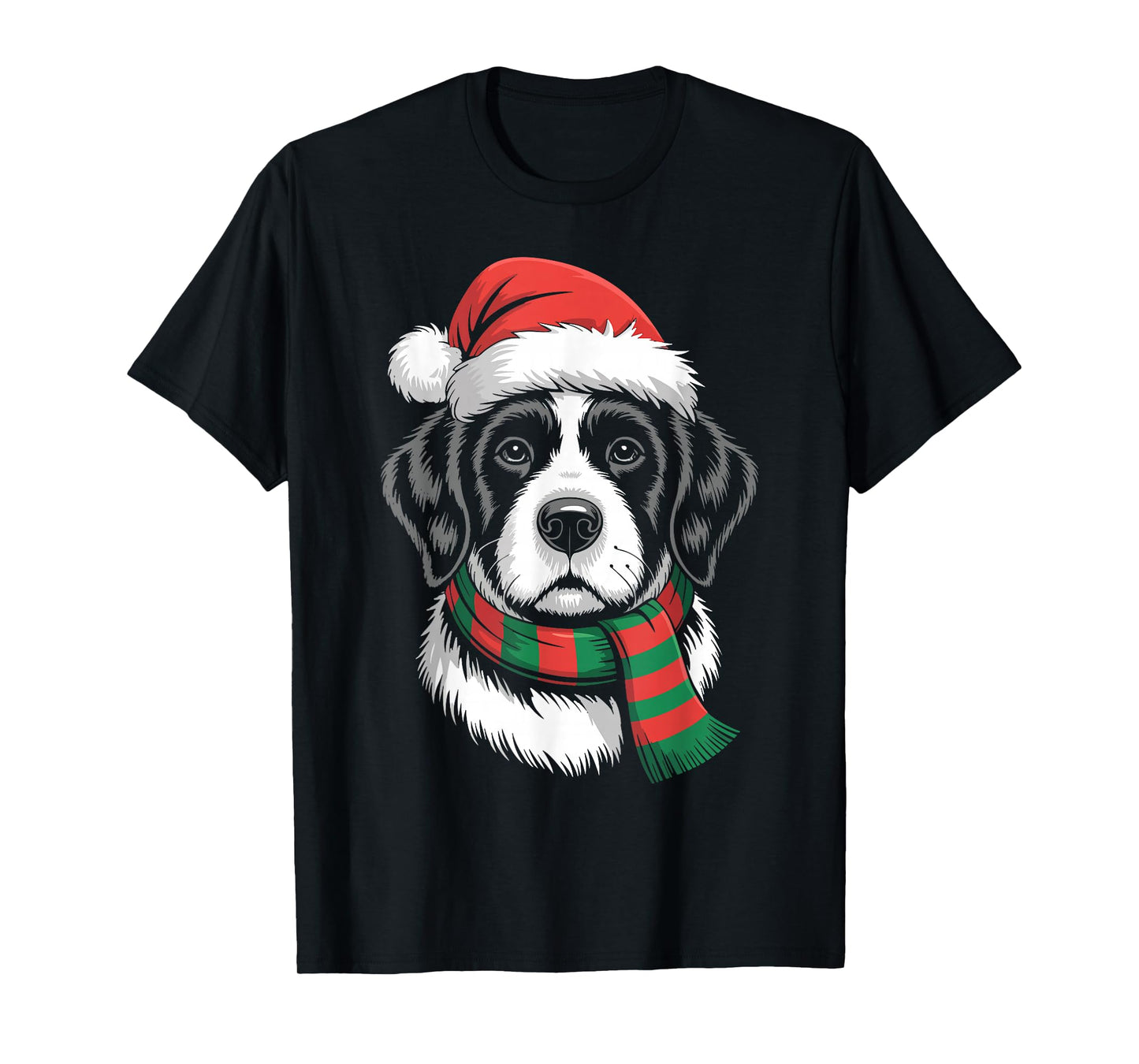 Bernard Dog Xmas Santa Hat Scarf Christmas Costume T-Shirt