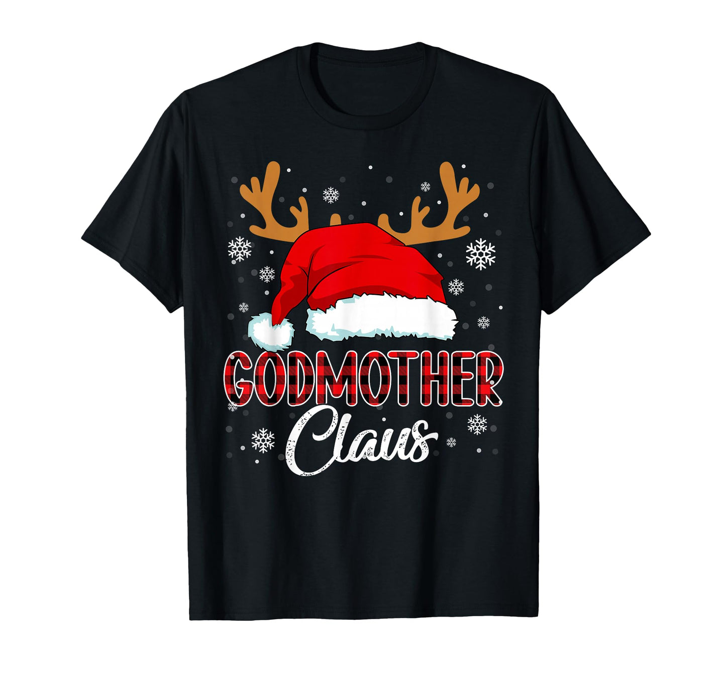 Godmother Claus Santa Christmas Red Plaid Matching Family T-Shirt