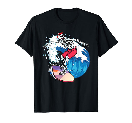Surfer Skeleton Surfboard Surfing Dude Cool Novelty Graphic T-Shirt