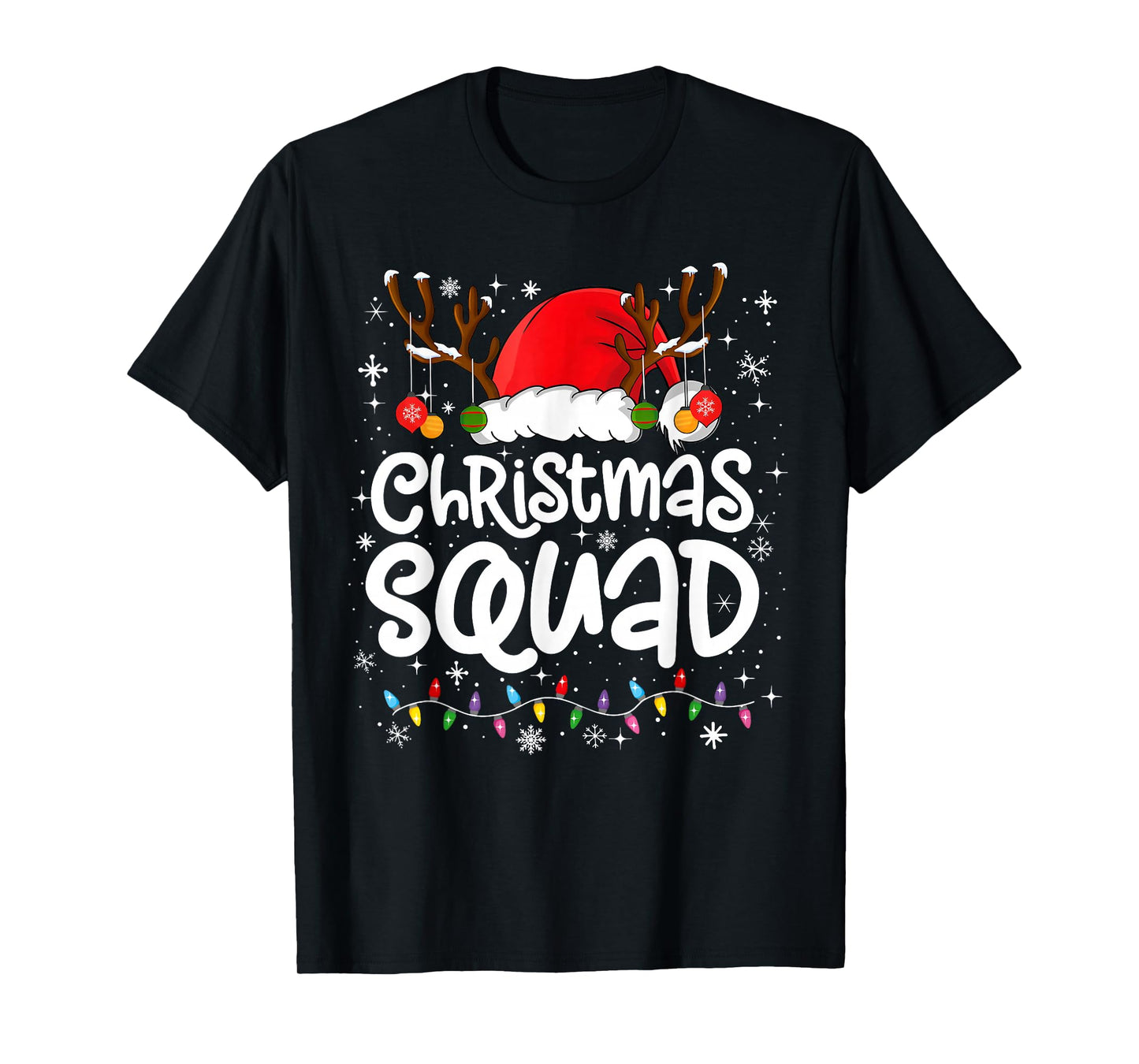 Christmas Squad Santa Xmas Lights Pajamas Snowflake Holiday T-Shirt