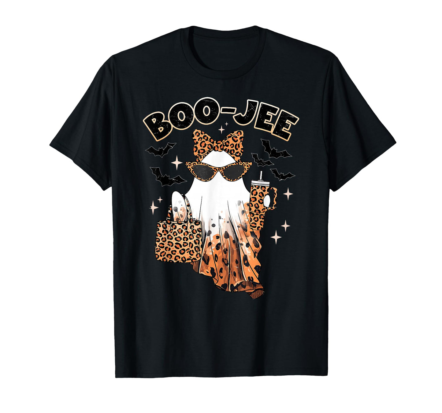 Coquette Leopard Ghost Coffee Boo-JEE Halloween Boujee Ghost T-Shirt
