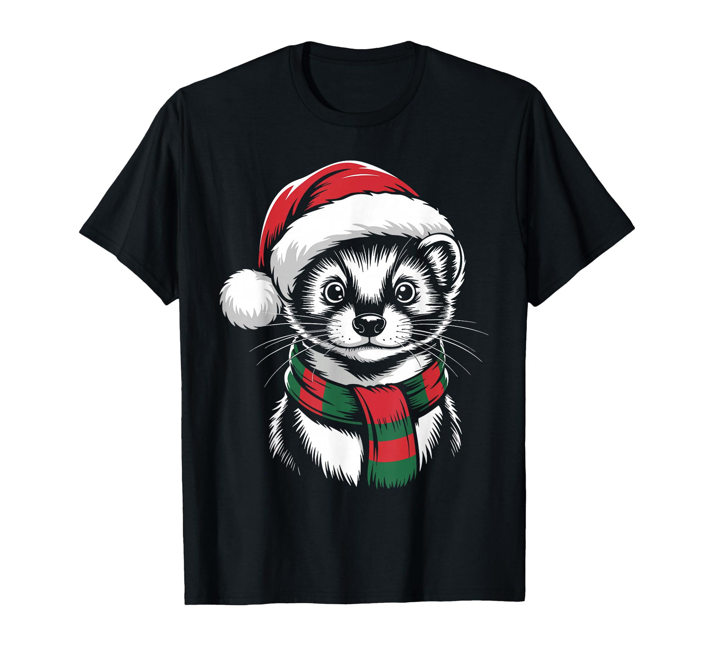 Weasel Xmas Santa Hat Scarf Christmas Costume T-Shirt