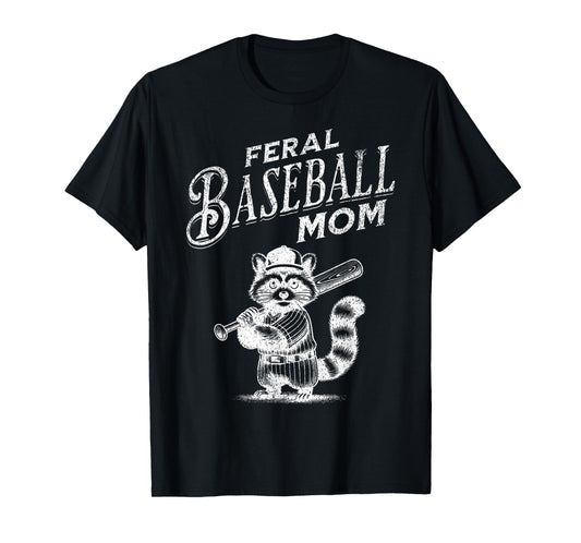 Retro Raccoon Feral Baseball Mom Trash Panda Sport Lover T-Shirt